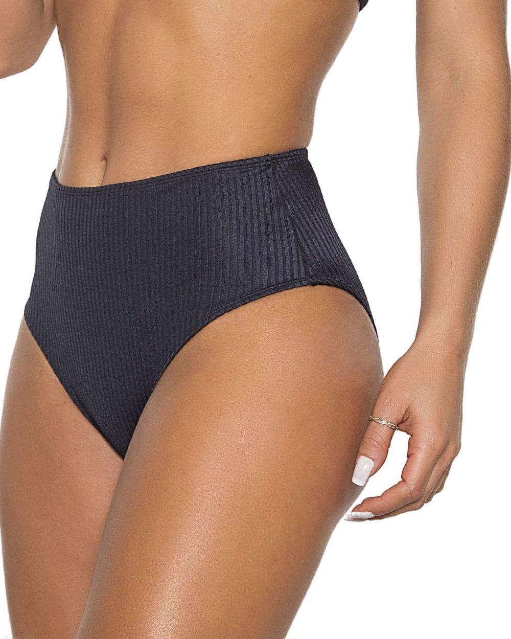 Biquíni Top Faixa Calcinha Hot Pants Cintura Alta Preto