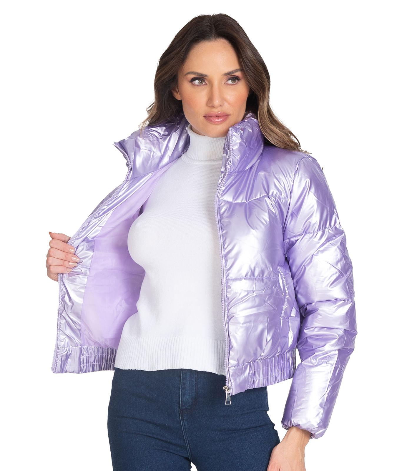 Jaqueta Puffer Feminina Capuz com Plumas cor Rosa- Brisa