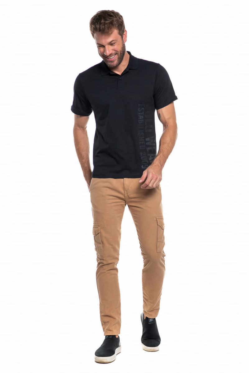 Calça Masculina Sarja Premium Cargo Polo Wear Bege Escuro