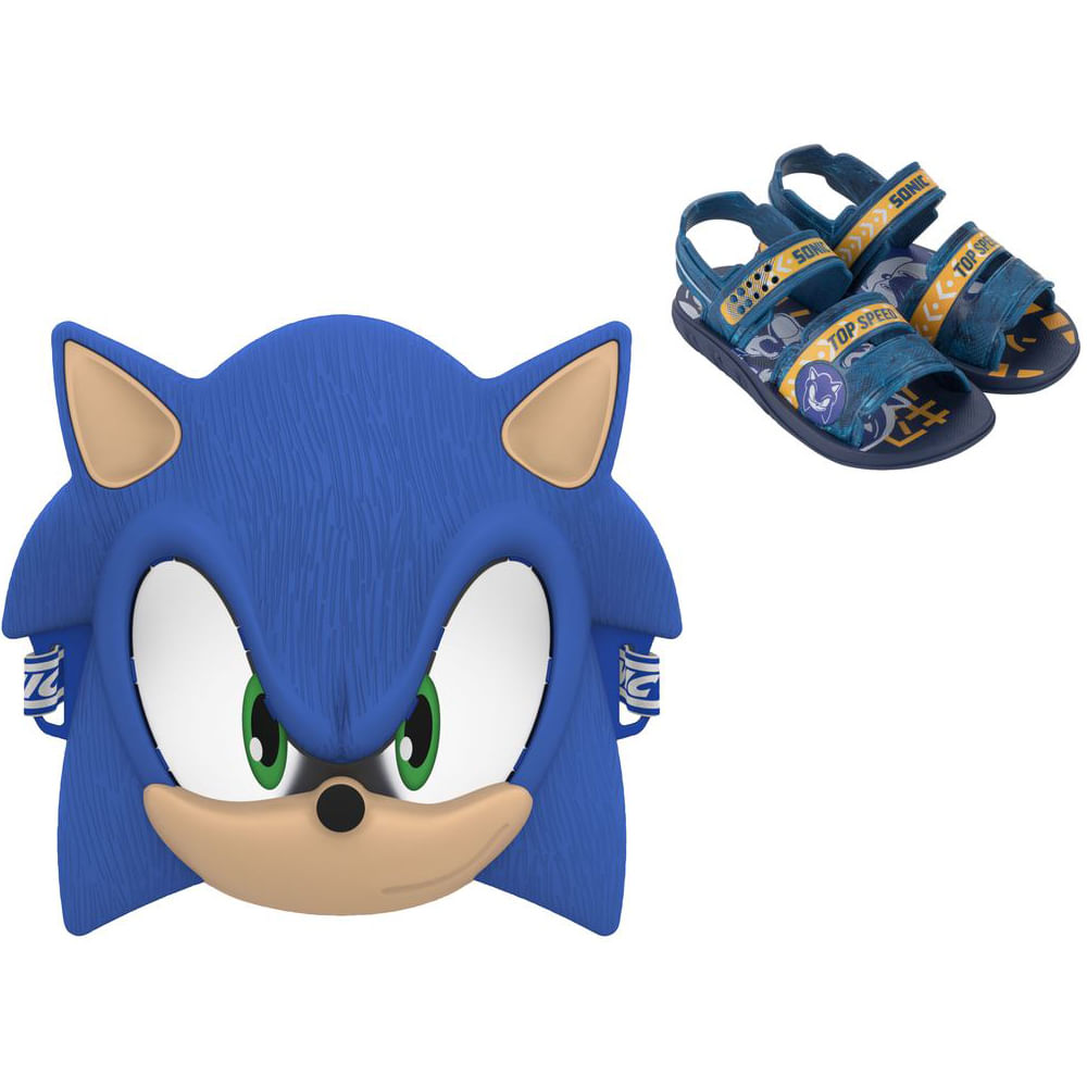 Sandália Infantil Grendene Kids Sonic Mask Menino - Azul+amarelo