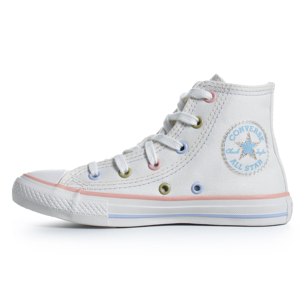 Tenis Infantil Cano Alto All Star Branco e Colorido