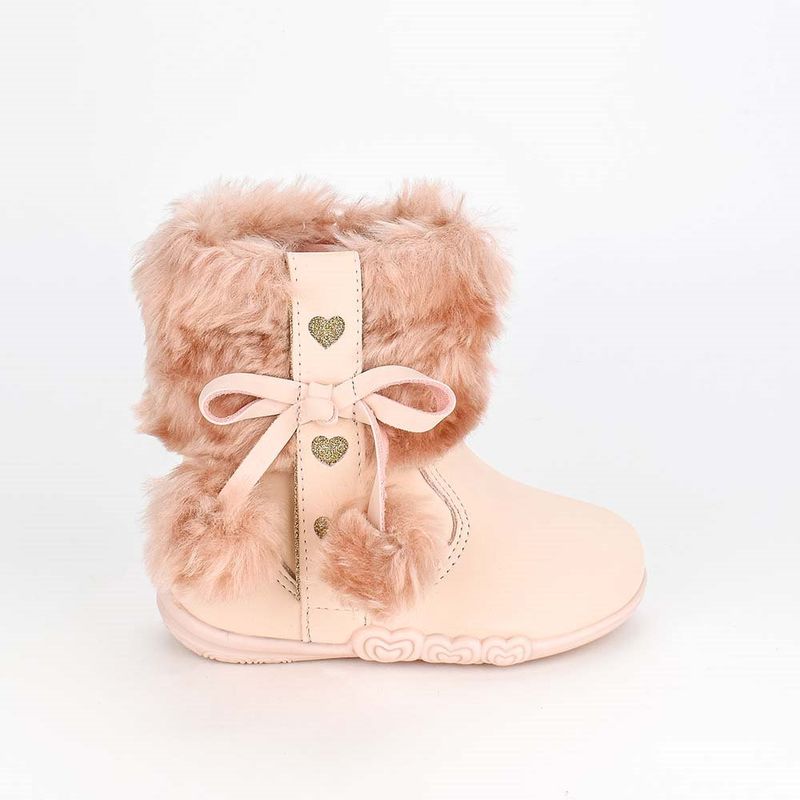 Bota Beb Feminina Rosa com Pelo Kidy Soft La o Pompom Oscar